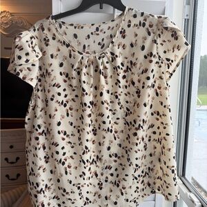 SHEIN Cream and Brown Abstract Blouse